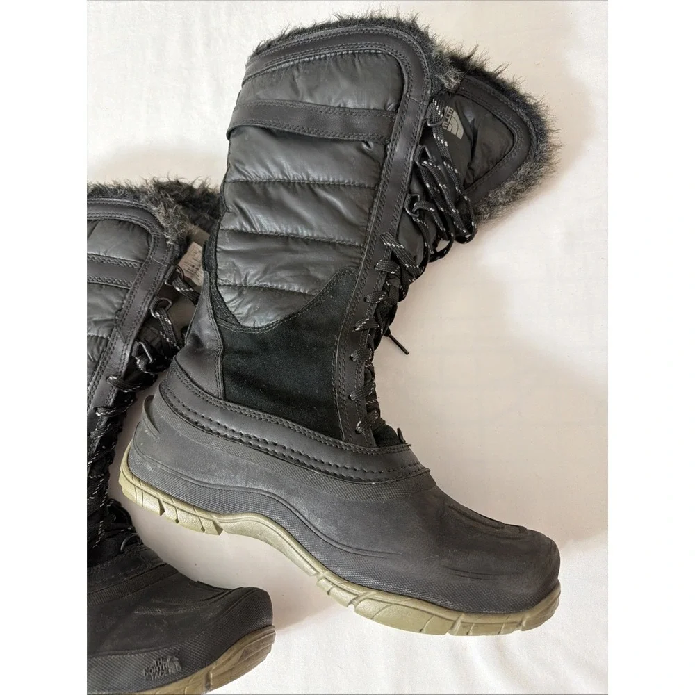 THE NORTH FACE Black Nuptse Purna PrimaLoft Tall Winter Boots Waterproof‎ Sz 8
